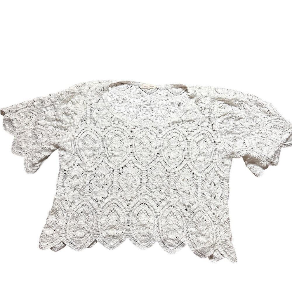 Solitaire White Crochet Knit Festival Blouse M